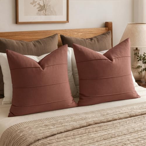 MIULEE Euro Sham Fall Linen Throw Pillow Covers 26x26 Autumn Glaze Striped - Image 5