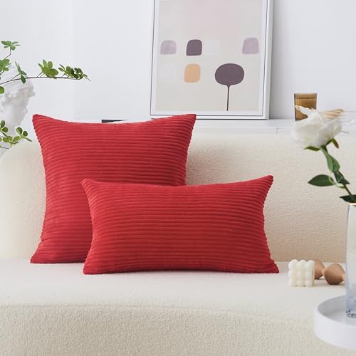 Home Brilliant Red Pillow Covers 18x18 Decorative Corduroy Plush Throw Pillows - Image 4