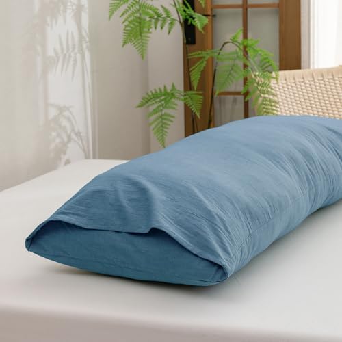 BESTOUCH Washed Cotton Pillowcases Linen Feel Dark Blue Body - Image 4