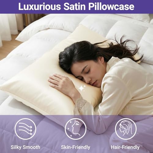 2 Pack Satin Pillowcases Beige King Size 20x36 Inch - Image 3