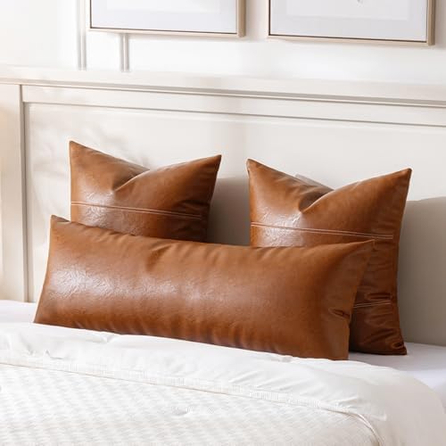 Fancy Homi Brown Boho Long Lumbar Faux Leather Body Decorative Throw Pillow - Image 2
