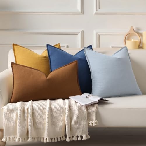 decorUhome Fall Sky Blue Linen Throw Pillow Covers 22x22 Set of 2 - Image 7