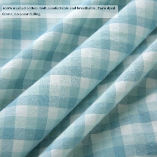 Mywinlle Dusty Blue Checkered Ruffle Bed Pillow Shams Standard Size 20"x26" - Image 5