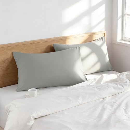 Queen Pillow Cases, 2 Pack, 20x30 in, Microfiber, Light Grey - Image 2