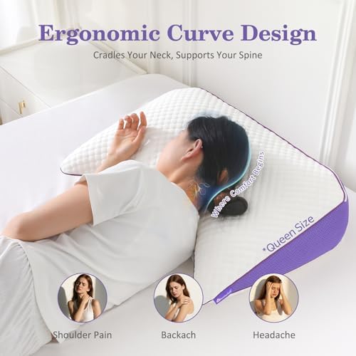 HOMELAB Cooling Adjustable Crescent Memory Foam Pillow, Queen 29x19, 1 Pack - Image 2