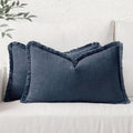 MIULEE Boho Linen Decorative Lumbar Throw Pillow Covers Indigo Blue 12x20 by MIULEE