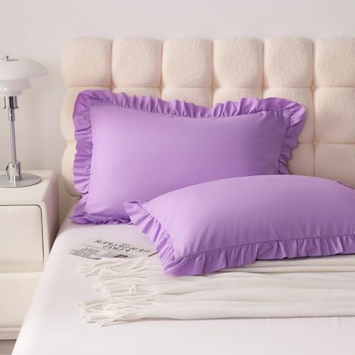 Ruffled Standard Pillow Shams, 2 Pack, 20x26 Inches, Light Purple - Image 2