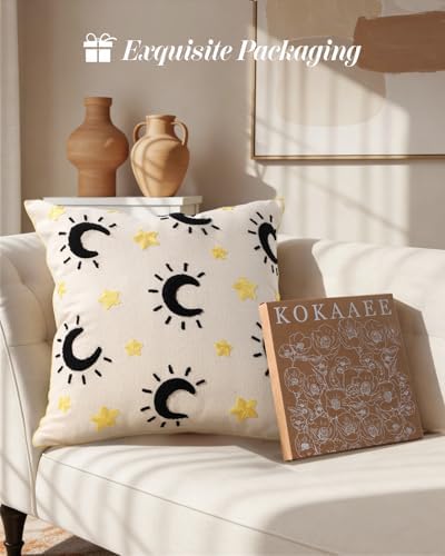 Embroidered Throw Pillow Cover 18x18 Inch, Line Star Moon - Image 6