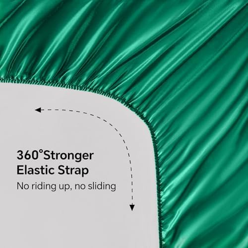 BEDELITE Satin Sheets King Size Bed Set, Dark Green, 4 Pieces - Image 5