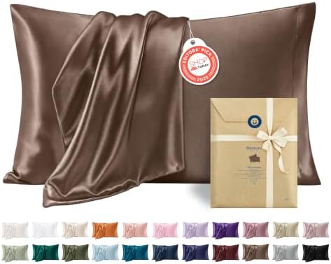 Bedsure Satin Pillowcases King Set of 2, Similar to Silk Pillow Cases Brown by BEDSURE