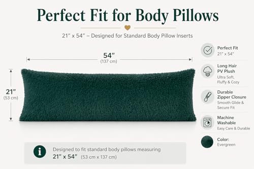REAFORT PV Faux Fur Body Pillow Cover 21"x54", Hidden Zipper - Image 3
