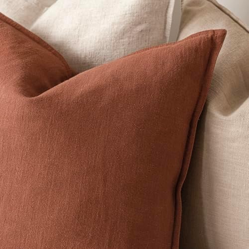 Foindtower Linen Solid Decorative Throw Pillow Cover 24x24 Inch Rust Orange - Image 3
