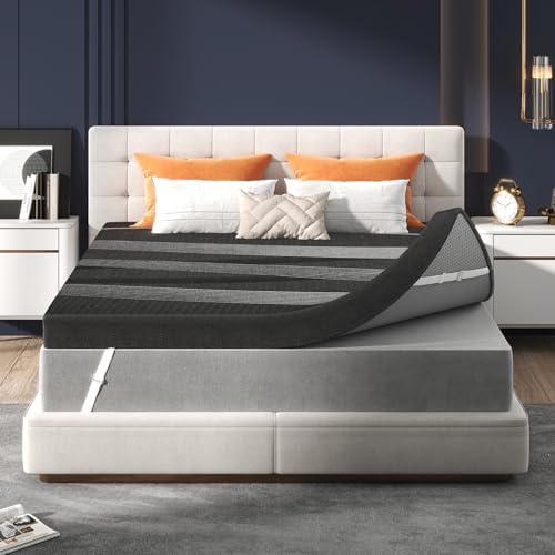 3 Inch Queen Mattress Topper Memory Foam, Cooling Gel & Non-Slip Straps by Fancylion