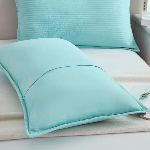 Stripe Quilted Pillowcases Set of 2, Standard Size Envelope Pillow Covers Soft - Image 5