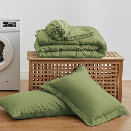 Love's cabin Twin Comforter Set Olive Green, 5 Pieces Twin Bed in a Bag - Image 6