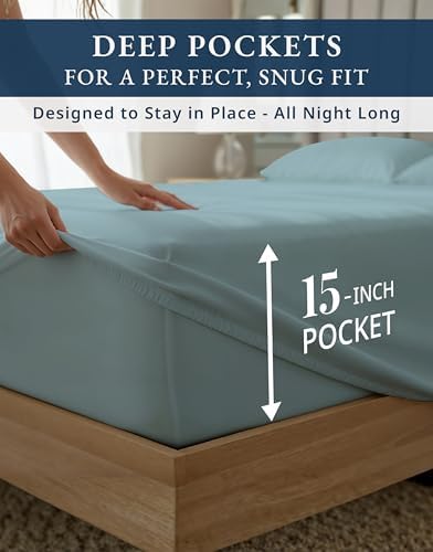 LANE LINEN Queen Sheet Set 100% Egyptian Cotton Sateen - Image 6