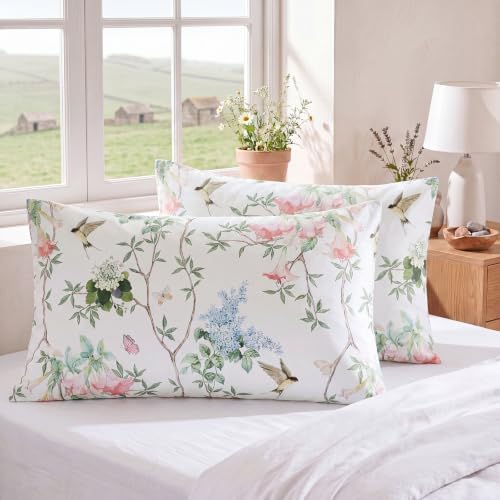 Bedorm 100% Cotton Pillowcases Set of 2 Standard Size Pink Floral Pillow Cover - Image 3