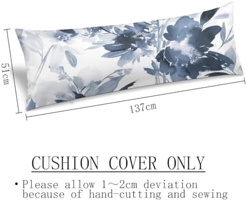 Florals Body Pillow Cover Navy Watercolor Flowers Long Pillow Case - Image 3