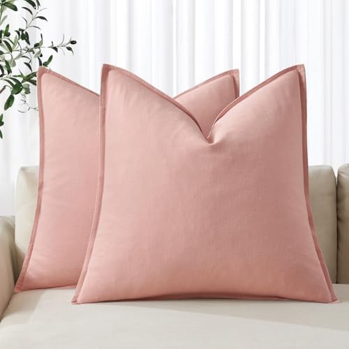 MIULEE Decorative Linen Euro Sham Pillow Covers 24x24 Pink by MIULEE