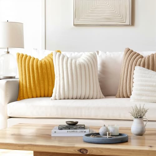 MIULEE Faux Fur Decorative Euro Sham Pillow Covers 24x24 Beige 2 Pack - Image 2