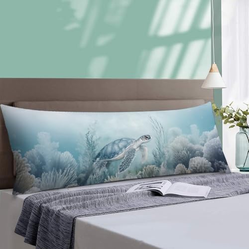 Coastal Blue Body Pillow Cover Sea Turtle Pillowcase - Image 4