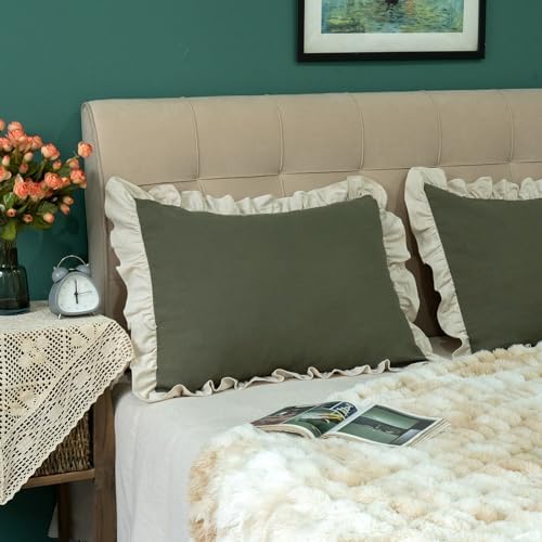 GLORY SEASON Pillow Shams Set of 2 Pure Cotton Champray Ruffled Edge, Thick and - Image 7