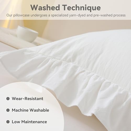 Off White Ruffled Body Pillow Cover 20x54, Washed Cotton Sham - Image 4