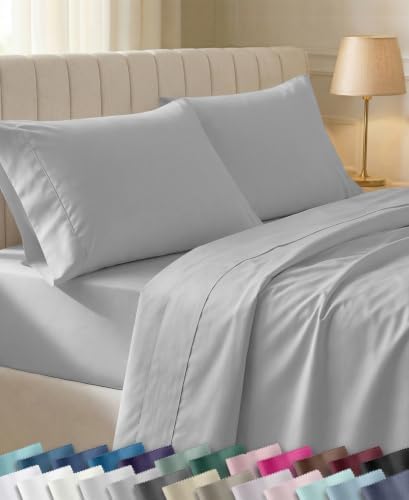 California Design Den Soft 100% Cotton Queen Size Bed Sheet Set, Light Grey by CaliforniaDesignDen
