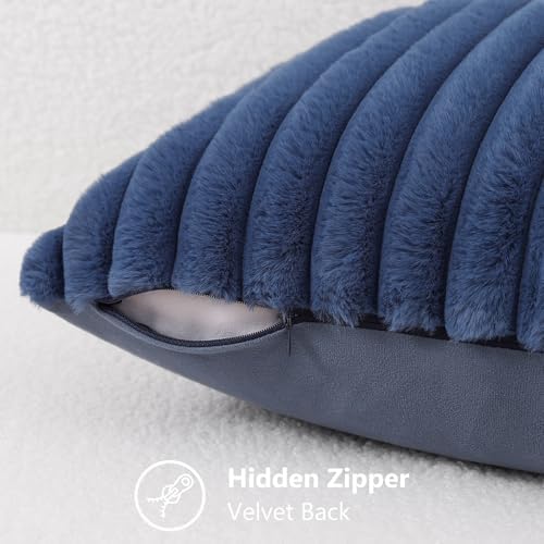 decorUhome Fall Faux Fur Throw Pillow Covers 14x36 Pack of 1 Navy Blue - Image 3