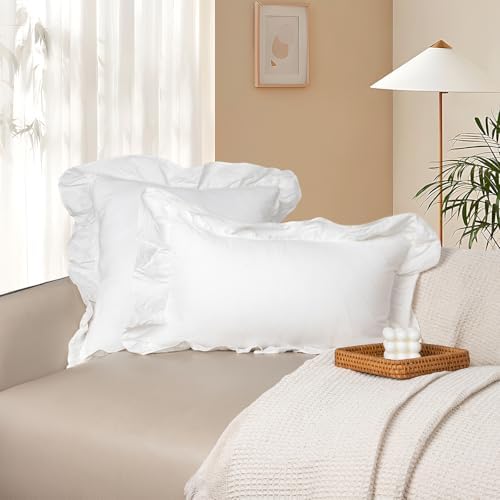 JoraLion Ruffled Throw Pillow Cover 20x20 Solid White - Image 2