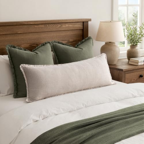MIULEE 14x36 Long Linen Fringe Lumbar Pillow Covers Set of 1 Natural Beige - Image 5