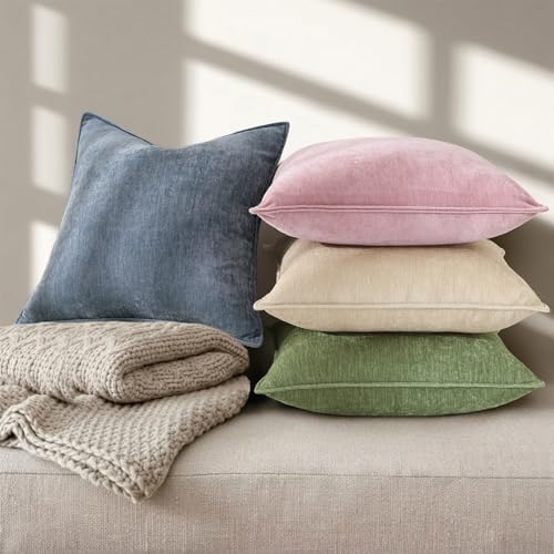 decorUhome Chenille Haze Blue Velvet Throw Pillow Covers 24x24 Set of 2 - Image 4