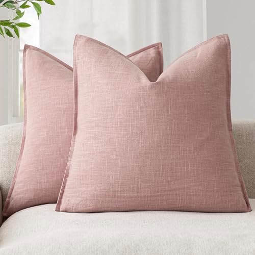 Foindtower Linen Solid Decorative Throw Pillow Covers 18x18 Inch Rose Pink by Foindtower