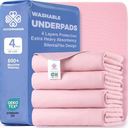 Accompagner Incontinence Bed Pads Washable Waterproof Underpads 36"x36" 4pc by Accompagner