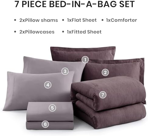 Monbix Super King Plus Comforter Set 7 Pieces Italian Plum Bed in a Bag - Image 7