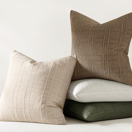 MIULEE Linen Plaid Pillow Covers Decorative Lumbar 12x20 Natural Beige - Image 6