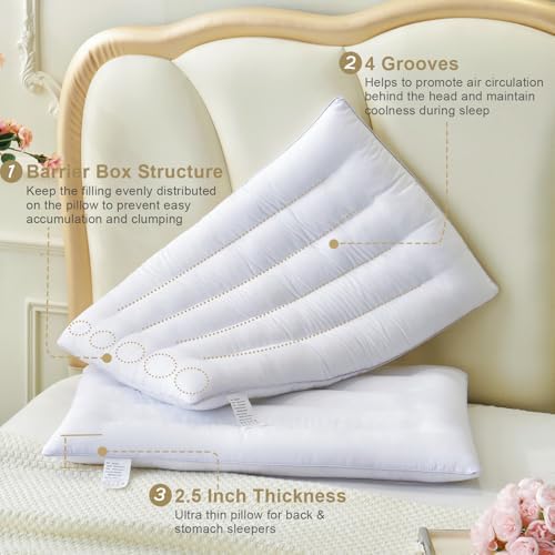 2 Pack Thin Pillow for Stomach and Back Sleeper Low Pillow Flat Bed Pillow Flat - Image 5