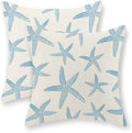 Blue Starfish Pillow Covers 18x18 Set of 2 Coastal Throw Pillows Spring Summer by GOLIANDA