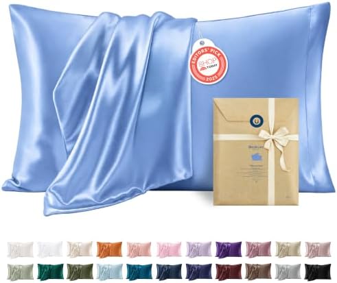 Bedsure Satin Pillowcases Standard Set of 2, Silky Pillow Cases, Sky Blue by BEDSURE