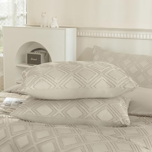 JELLYMONI Light Sand Grid Tufted Pillowcases King Size - Image 5