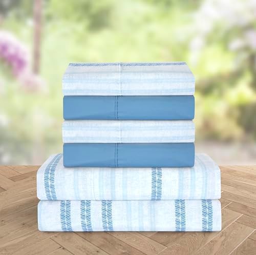 Elegant Comfort 6-Piece Sheet Set Deep Pocket Stripe, Twin XL, Traci Aqua - Image 2