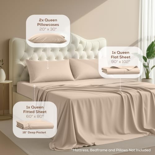 Queen Sheets Set, 4 Pieces 16" Deep Pocket Hotel Luxury Bed Sheets - Image 3