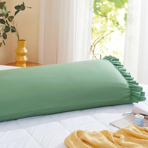 Vonty Green Ruffled Pillow Cases Set of 2, Standard Size, 20x26 Inch - Image 7