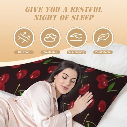 Red Cherry Body Pillowcase, Long Pillow Cover 20"x54" Soft Moisture-Wicking - Image 4
