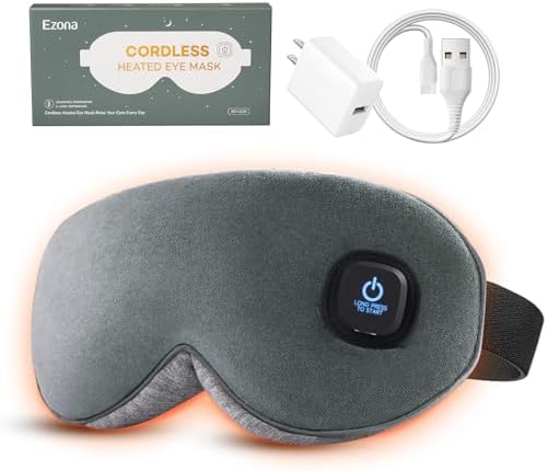 Ezona Heated Eye Mask, Cotton Cordless Warm Eye Compress Mask by EzonaHomeandSports