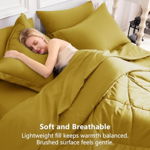 CozyLux Queen Comforter Set 88"x88" Mustard Yellow - Image 4