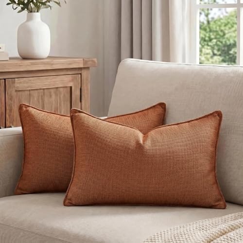 Fancy Homi Set of 2 Rust 16x24 Inch Soft Chenille Decorative Throw Pillow Covers - Image 5