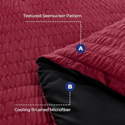 HYMOKEGE Red & Black Twin XL Comforter Set Seersucker 5 Pieces, All Season - Image 5