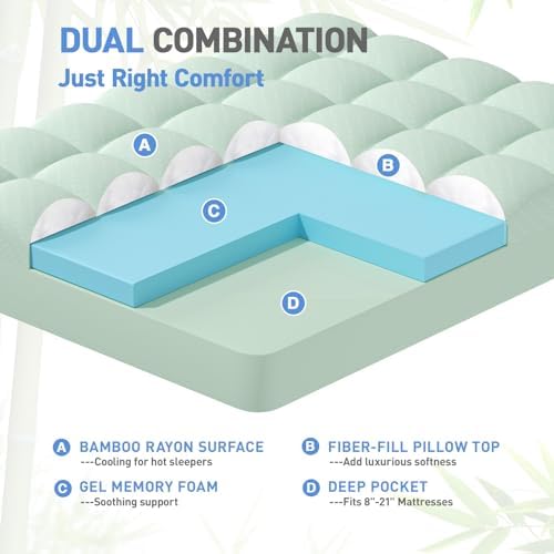 Dual Layer 3 Inch Memory Foam Mattress Topper Queen Size, 2 Inch Gel Memory - Image 2