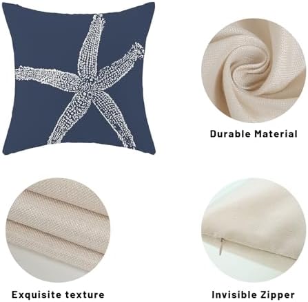 Navy Blue Coral Starfish Pillow Covers 16x16 Inch Set of 2 Coastal Throw - Image 7
